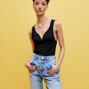 Zara Sweetheart Neckline Bodysuit in Black | Ribbed Slim Fit | Size Small